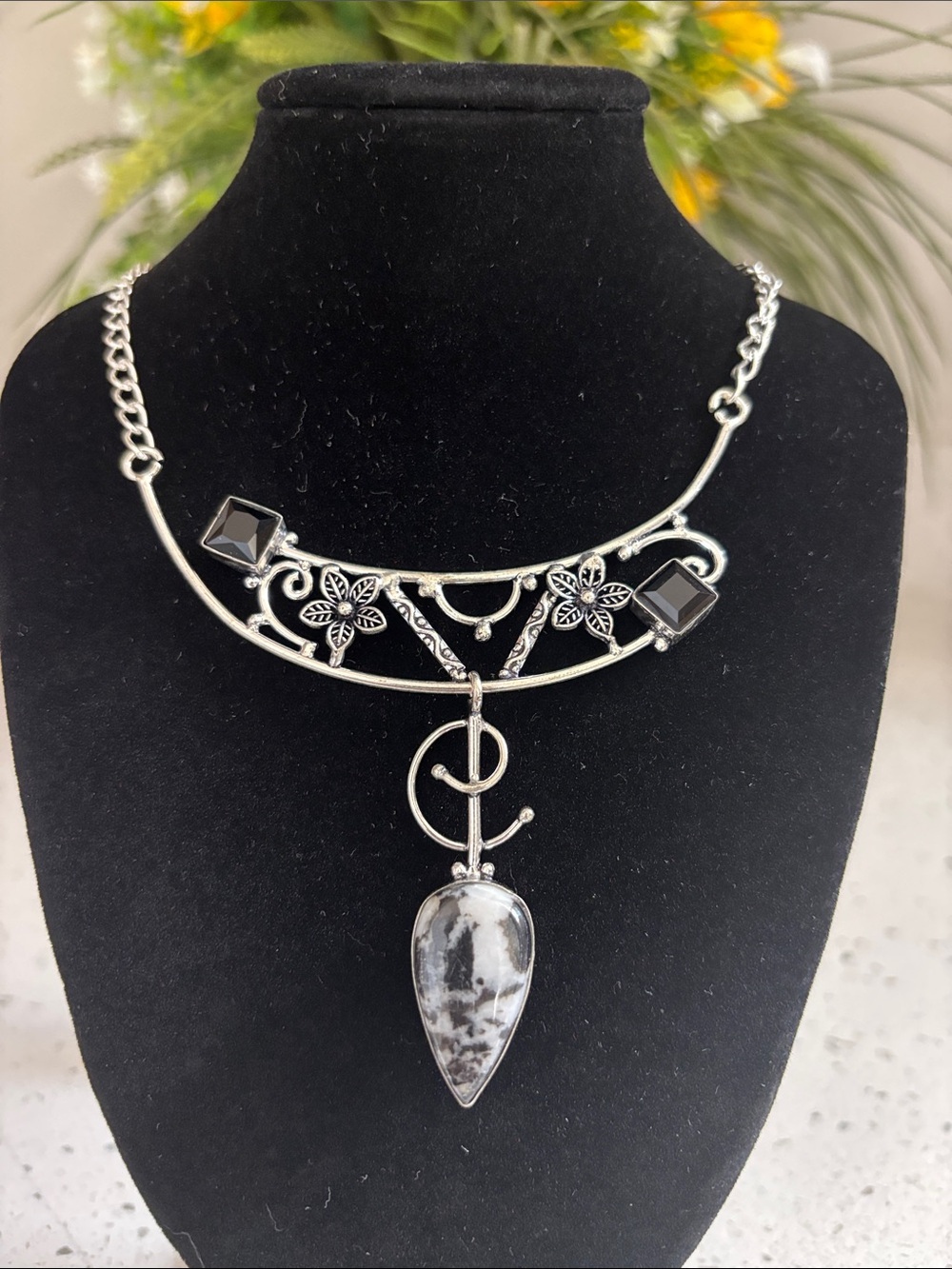 Sterling Buffalo Turquoise & Black Onyx Gemstone Necklace
